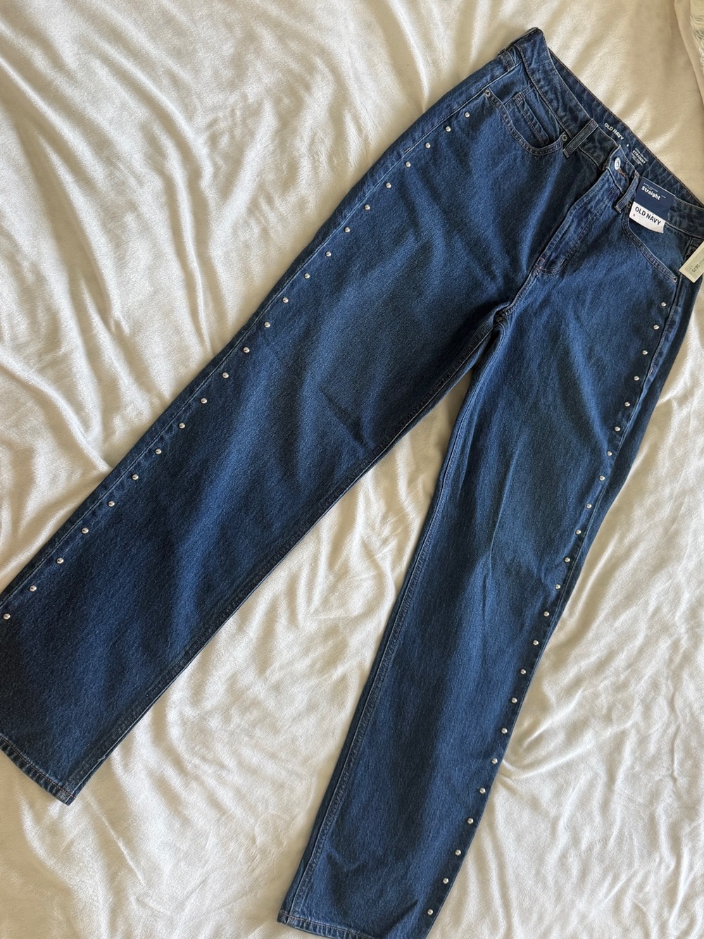 Old Navy Extra High Rise Straight Studded Dark Wash Jeans Size 8 NWT